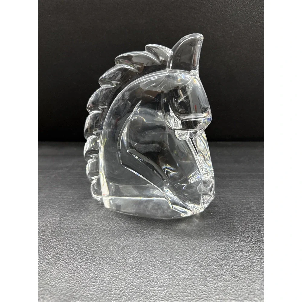 Fine Clear Crystal Art Glass Horse Head Silhouette Sculpture, Bookend